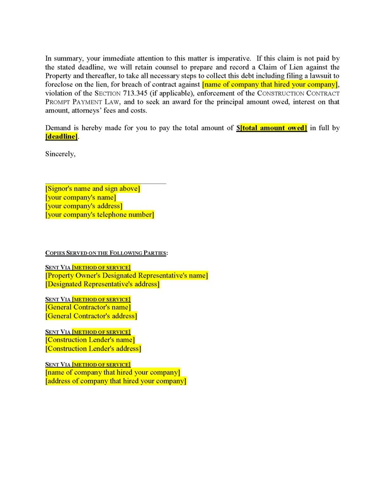 letter lien sample of release