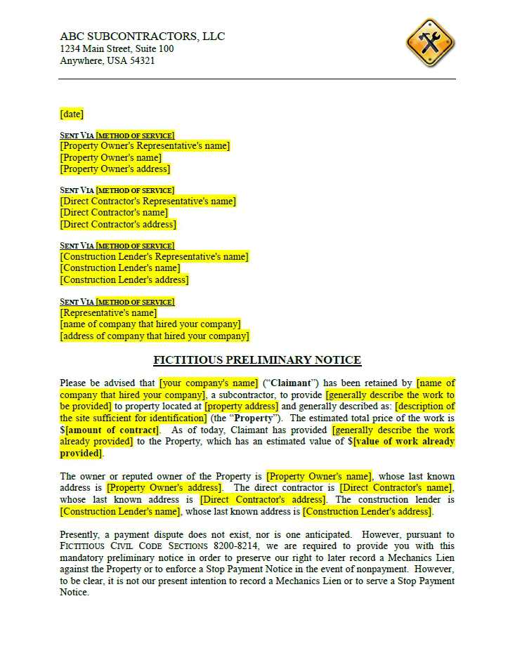 mechanics sample form of lien release